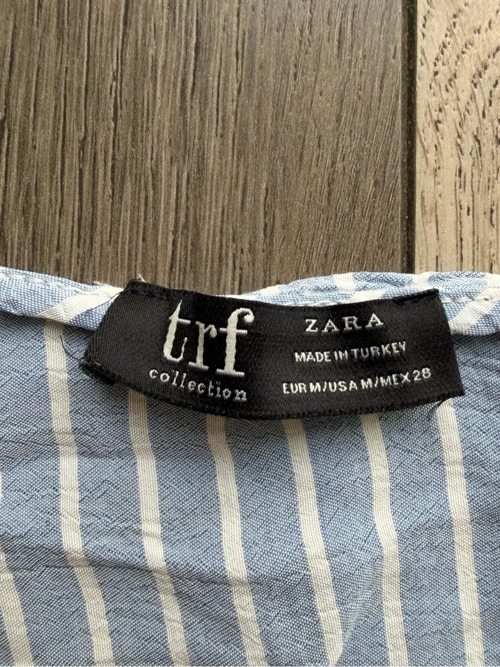 Zara Light Blue and White Striped Button-Front Blouse size M